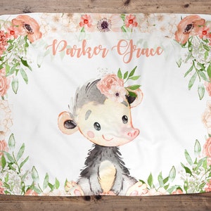 Personalized Baby Girl Blanket, Baby Blanket, Name Baby Blanket, Unique Baby Gift, Floral Baby, Opossum Blanket, Blanket Girl, Girl, Peach