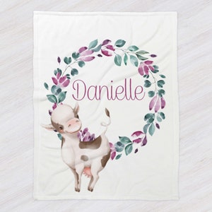 Cow Personalized Baby Girl Blanket, Baby Blanket, Name Baby Blanket, Baby Gift, Cow Blanket, Blanket Girl, Floral, Brown Cow, Girl Gift, Cow