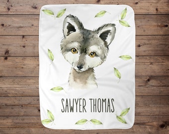 Wolf Personalized Baby Boy Blanket, Baby Blanket, Name Baby Blanket, Baby Boy Gift, Wild Baby, Wolf Blanket, Blanket Boy, Boy Wolf, Woodland