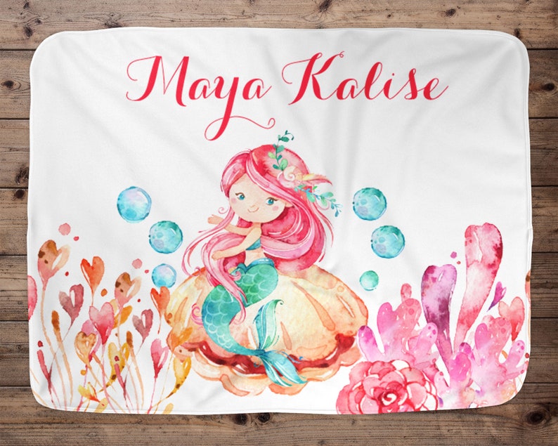 Mermaid Personalized Baby Blanket Baby Blanket Name Baby Etsy