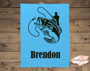 Personalized Kid Bass Fishing Custom Name Blanket, Little Boy Fishing Name Blanket Gift Idea, Fishing Blanket Gift Idea Fishermen Blanket