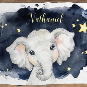 Personalized Elephant Starry Night Sky Name Baby Blanket Gift Idea, Elephant Star blanket, Goodnight Baby Boy Elephant Night Sky Blanket