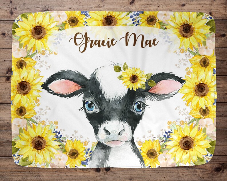 Cow Personalized Baby Girl Blanket Baby Blanket Name Baby Etsy