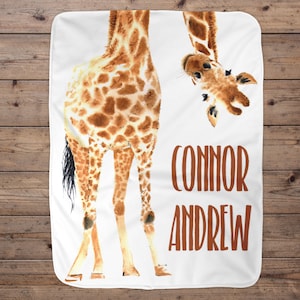 Giraffe Personalized Baby Boy Blanket, Baby Blanket, Name Baby Blanket, Baby Gift, Giraffe, Blankets, Blanket Boy,Blue, Name, Funny, Safari