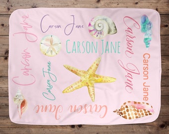 Personalized Baby Girl Blanket, Beach Shell Baby Blanket, Name Baby Blanket, Girl Baby Gift, Beach Blanket, Blanket Girl, Girl, Customized