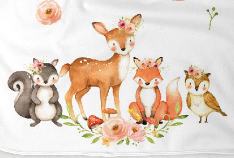 Minky Baby Floral Woodland Blanket Custom Baby Blanket Deer Blanket Name Baby Blanket,Unique Baby Gift Baby Blanket Woodland Bedding
