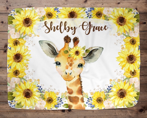 Girl Baby Shower Gift 30x40 inches Giraffe Floral Baby Name Blanket 