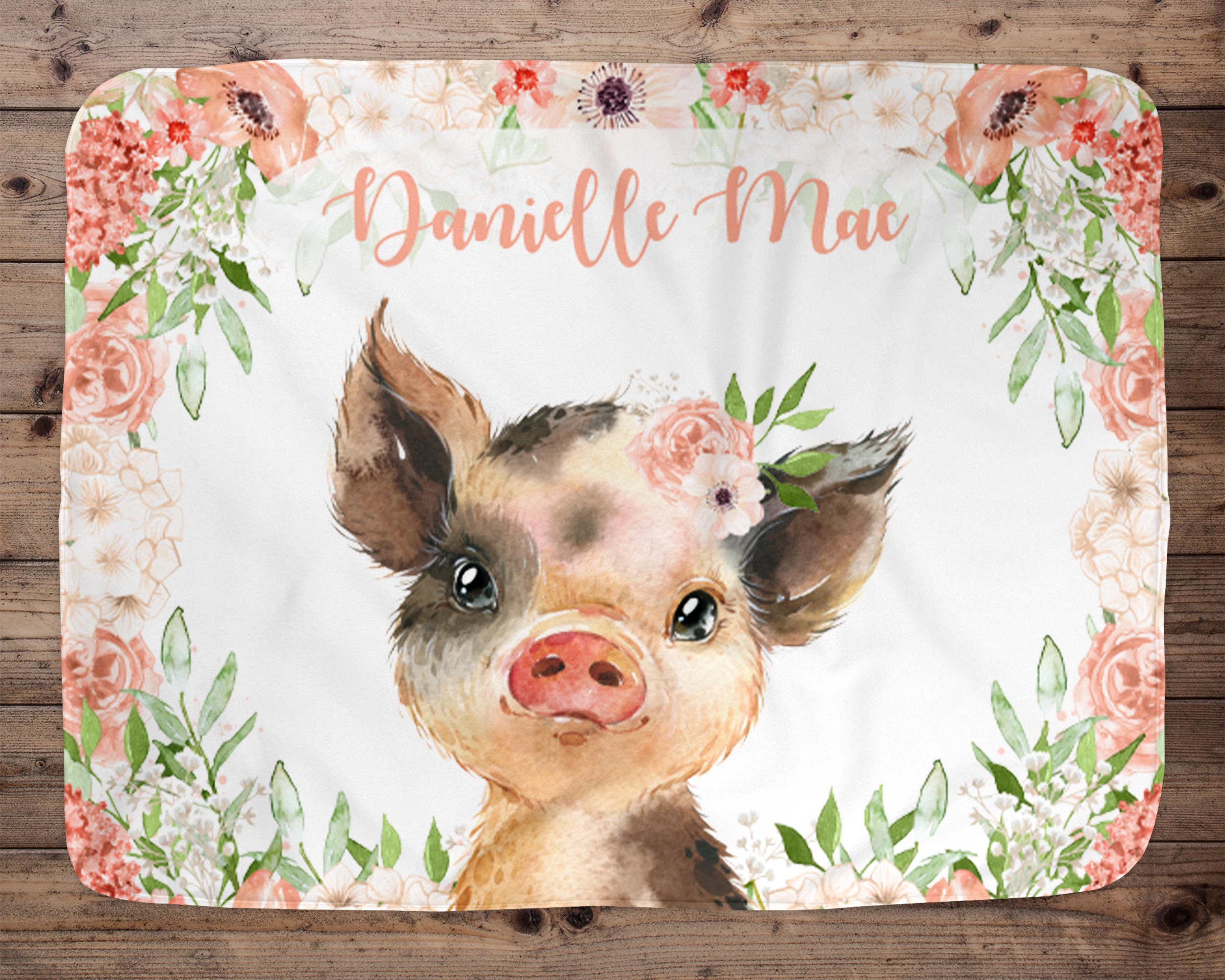 Piglet Personalized Baby Girl Blanket Baby Blanket Name Baby Blanket Baby Girl Gift Floral Baby Pig Blanket Blanket Girl Girl Peach Etsy