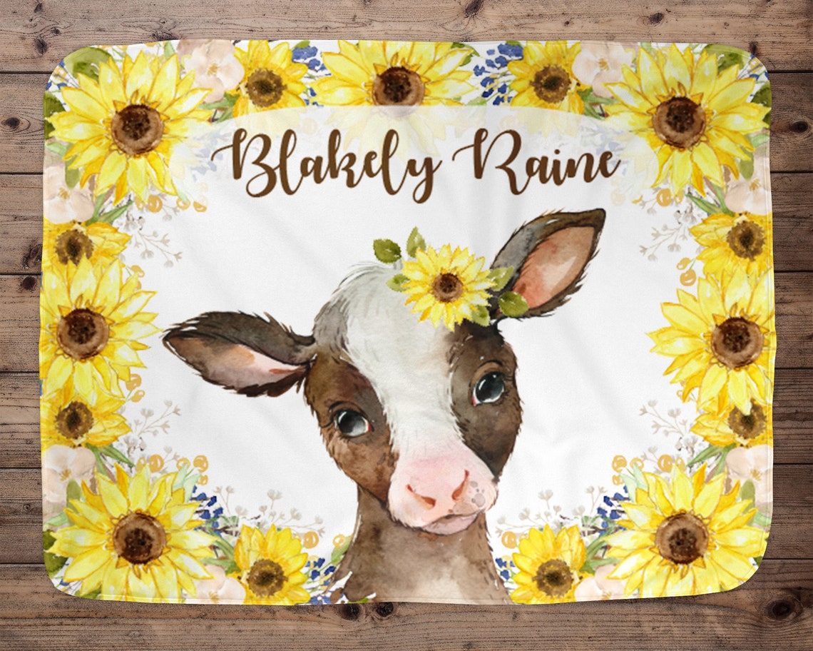 Cow Personalized Baby Girl Blanket Baby Blanket Name Baby Etsy