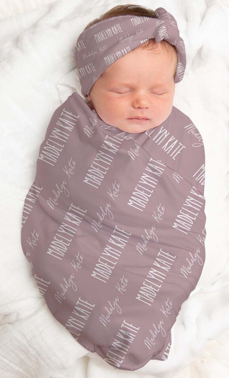Personalized Baby Girl Custom Mauve Name Swaddle and Headband Etsy