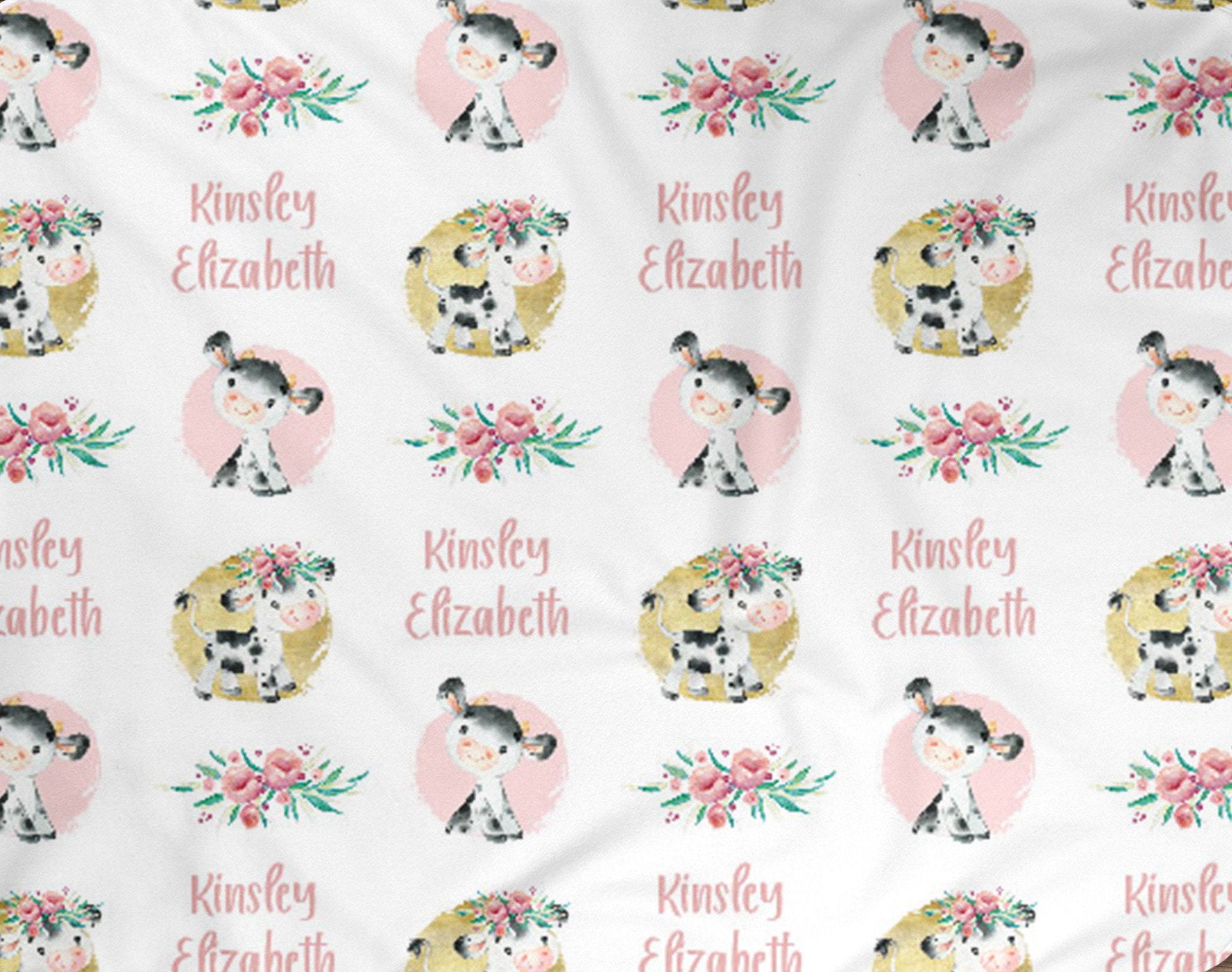Cow Personalized Baby Girl Blanket Baby Blanket Name Baby Etsy