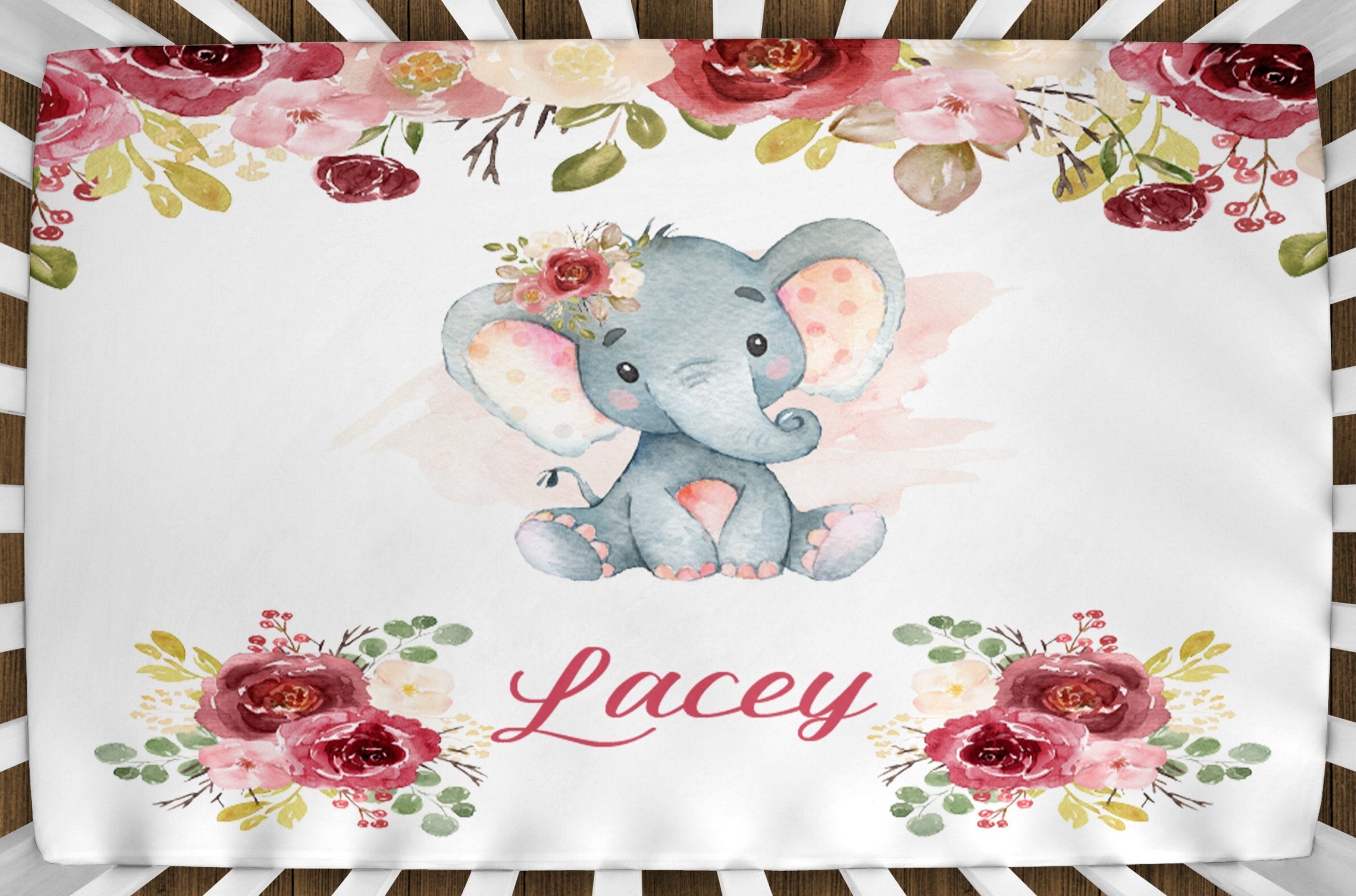 Elephant Custom Crib Sheet Girl Crib Sheet Floral Nursery Etsy
