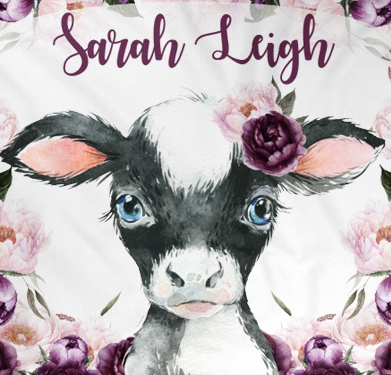 Cow Personalized Baby Girl Blanket Baby Blanket Name Baby Etsy