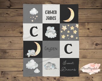 Personalized Elephant Starry Night Sky Name Baby Blanket Gift Idea, Elephant Star Blanket, Sweet Dreams Baby Boy Elephant Night Sky Blanket