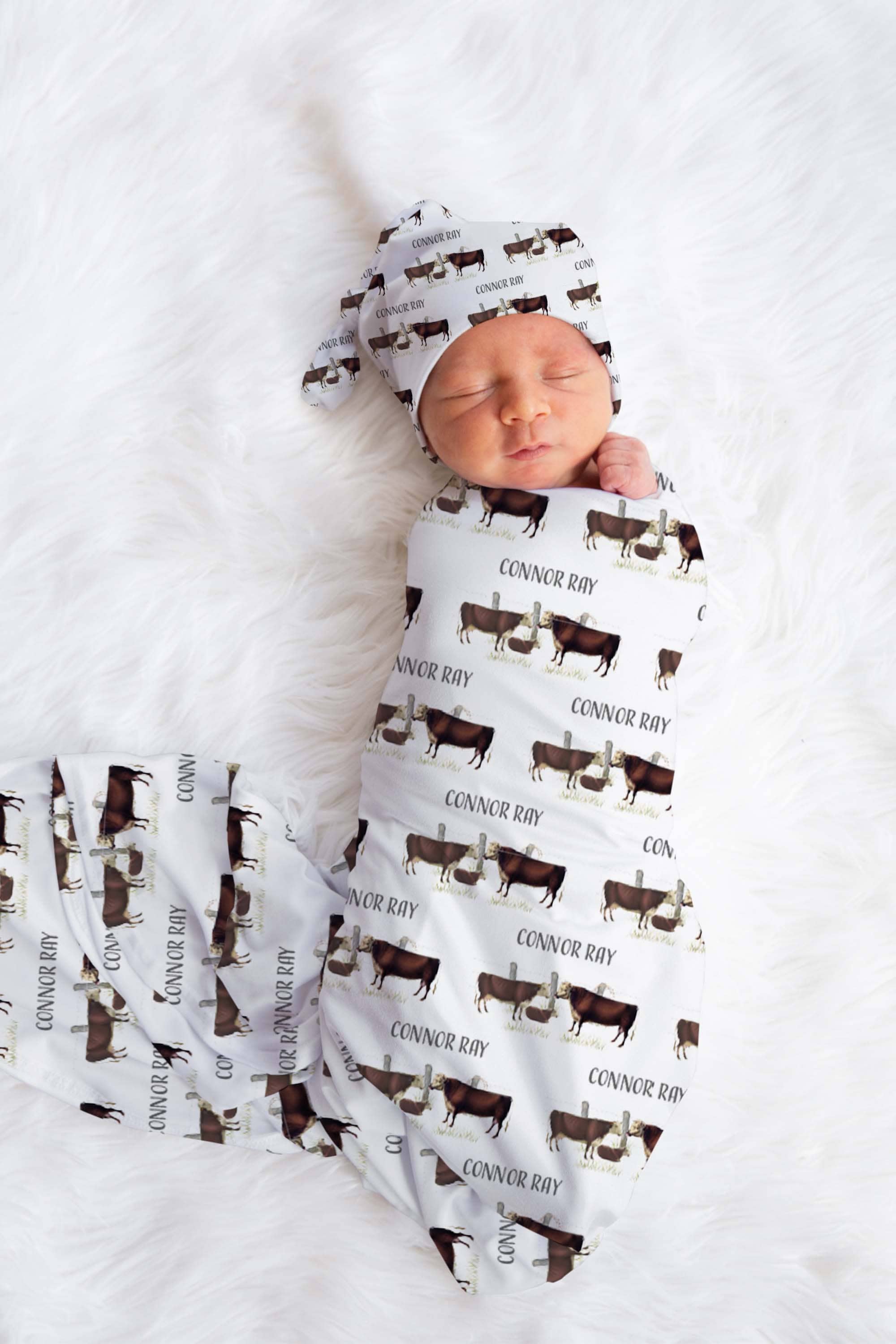 Personalized Hereford Cattle Baby Name Custom Swaddle Gift Etsy