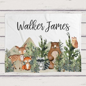 Custom Woodland Baby Blanket, Baby Blanket, Name Baby Blanket, Forest Animal Baby Gift, Minky Baby, Blanket, Woodland, Baby Boy, Boy, Wild