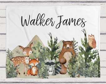 Custom Woodland Baby Blanket, Baby Blanket, Name Baby Blanket, Forest Animal Baby Gift, Minky Baby, Blanket, Woodland, Baby Boy, Boy, Wild