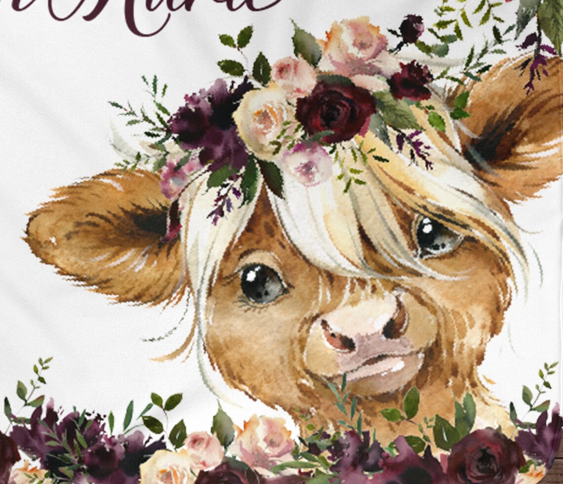Highland Cow Personalized Baby Girl Blanket Baby Blanket Etsy