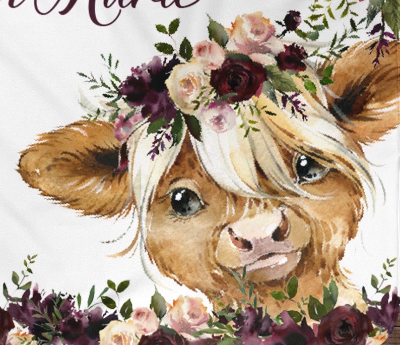 Highland Cow Personalized Baby Girl Blanket Baby Blanket Etsy