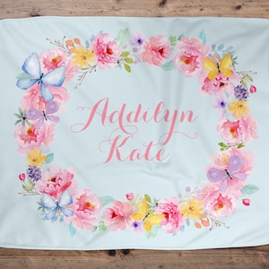 Butterfly Personalized Baby Blanket, Baby Blanket, Name Baby Blanket, Girl Baby Gift, Floral, Gift for Girl, Blanket Girl, Butterfly Nursery