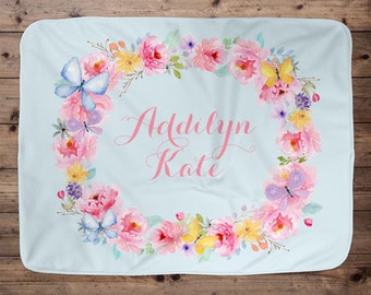 Butterfly Personalized Baby Blanket, Baby Blanket, Name Baby Blanket, Girl Baby Gift, Floral, Gift for Girl, Blanket Girl, Butterfly Nursery