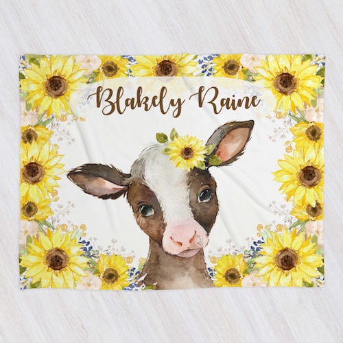 Cow Personalized Baby Girl Blanket Baby Blanket Name Baby Etsy