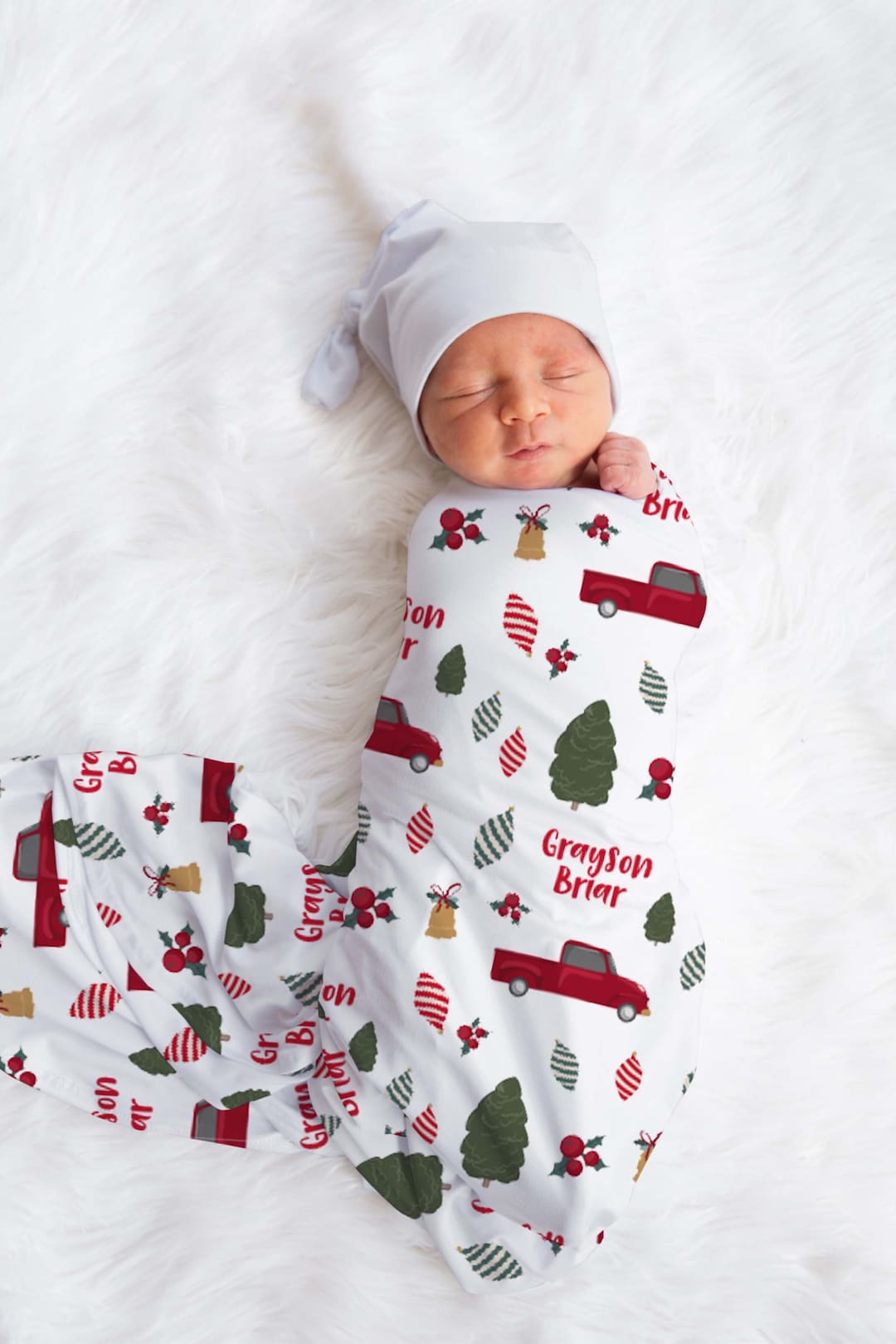 Customized Christmas Pattern Baby Boy Christmas Tree Swaddle Blanket