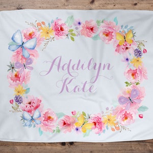 Butterfly Personalized Baby Blanket, Baby Blanket, Name Baby Blanket, Girl Baby Gift, Floral, Gift for Girl, Blanket Girl, Butterfly Nursery