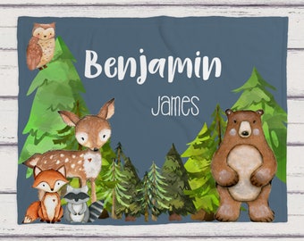 Custom Woodland Baby Blanket, Baby Blanket, Name Baby Blanket, Forest Animal Baby Gift, Minky Baby, Blanket, Woodland, Baby Boy, Boy, Wild