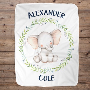 Elephant Personalized Baby Boy Blanket, Baby Blanket, Name Baby Blanket, Baby Gift, Baby Elephant, Blankets, Blanket Boy, Name, Navy, Baby