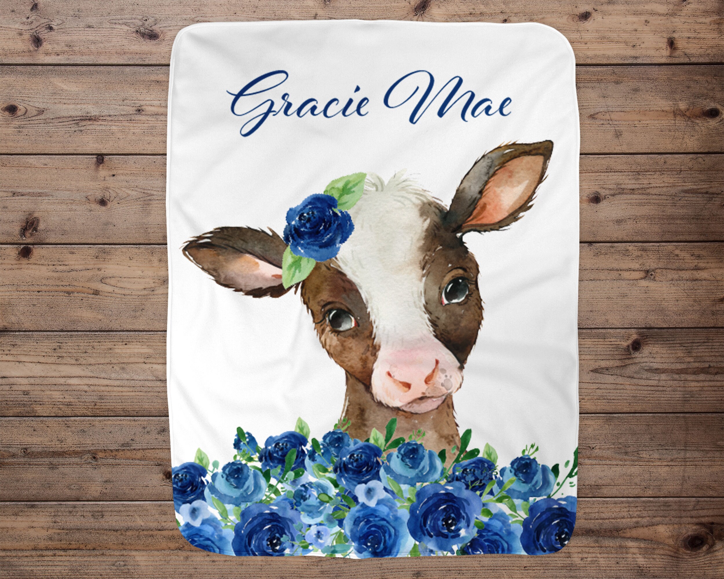 Cow Personalized Baby Girl Blanket Baby Blanket Name Baby Etsy
