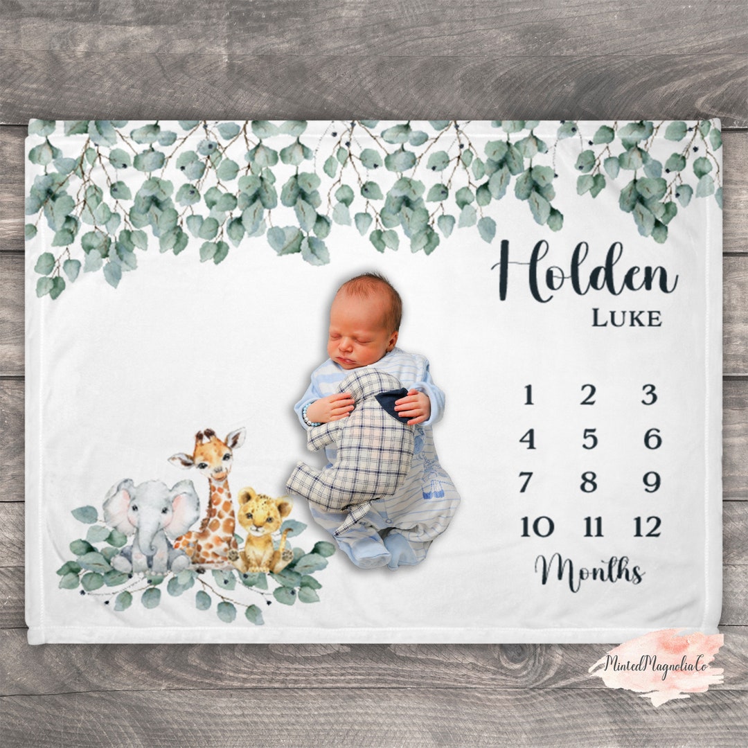 Personalized Jungle Animal Baby Name Custom Age Milestone Blanket Gift ...