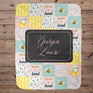 Custom Bee Baby Blanket, Honey Bee, Girl Baby Blanket, Unique Baby Gift, Girl Bumble Bee, Girl Blanket, Bee Blanket, Baby Shower Gift, Girl