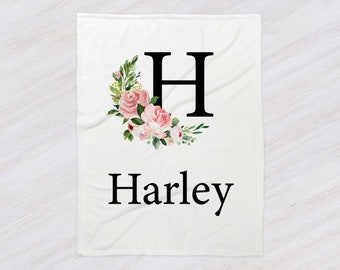 Personalized Floral Girl Name Blanket, Baby Kid Adult Blanket, Name Blanket, Girl Baby Gift, Floral Blanket Girl, Pink, Flower, Name Blanket