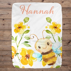 Custom Bee Baby Blanket, Honey Bee, Girl Baby Blanket, Unique Baby Gift, Girl Bumble Bee, Girl Blanket, Bee Blanket, Baby Shower Gift, Girl