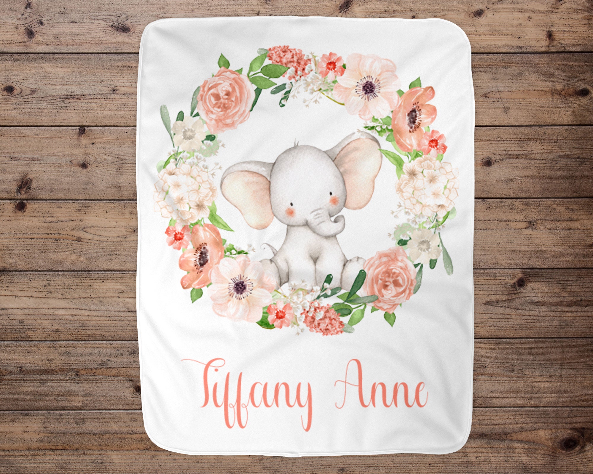 Elephant Personalized Baby Girl Blanket Baby Blanket Name Etsy