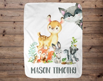 Custom Baby Blanket, Baby Blanket, Name Baby Blanket, Forest Animal Baby Gift, Minky Baby, Deer, Blanket, Baby Gift, Baby Boy, Boy, Wild