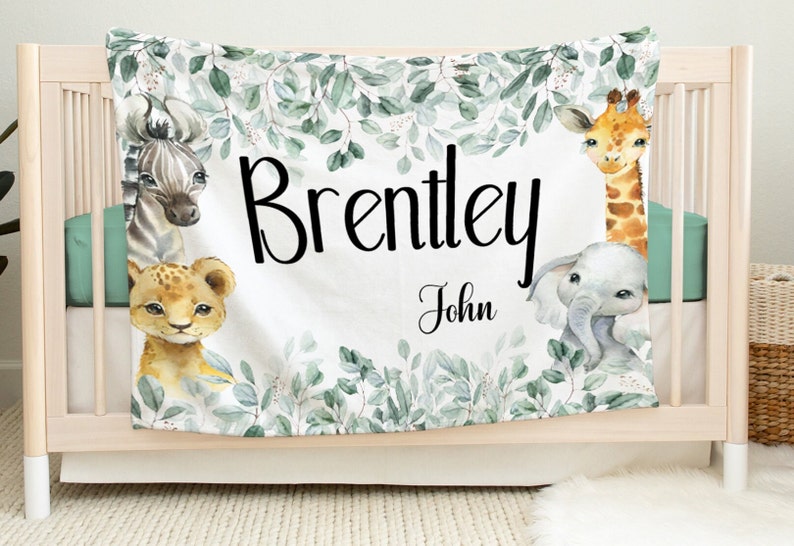 Custom Safari Baby Blanket With Name, Jungle Animal Baby Name Blanket ...