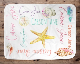 Personalized Baby Girl Blanket, Baby Blanket, Name Baby Blanket, Girl Baby Gift, Beach Shell, Beach Blanket, Blanket Girl, Girl, Customized