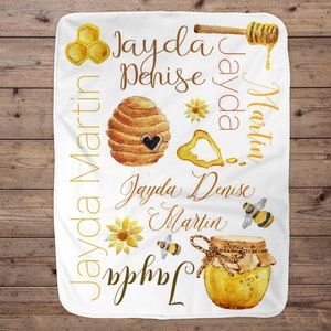 Custom Bee Baby Blanket, Honey Bee, Girl Baby Blanket, Unique Baby Gift, Girl Bumble Bee, Girl Blanket, Bee Blanket, Baby Shower Gift, Girl