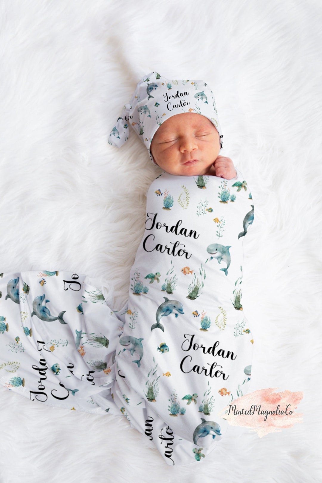 Customized Under the Sea Baby Boy Fish Swaddle Blanket Gift Idea, Ocean