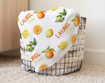 Citrus Fruit Personalized Baby Girl Blanket, Lemon Baby Blanket, Citrus Name Baby Blanket, Baby Gift, Lemon and Orange Blanket, Blanket Girl
