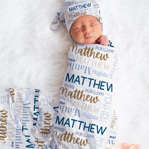 Personalized Baby Boy Custom Name Swaddle For Newborn Baby, Neutral Tone Newborn Baby Photo Prop, Boy Name Pattern Swaddle , Baby Shower