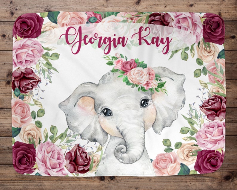 Elephant Personalized Baby Girl Blanket Baby Blanket Name Etsy