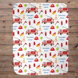 Customized Little Boy Firetruck Name Blanket, Toddler Boy Firetruck Blanket, Name Boy Blanket Gift Idea, Blanket Boy Name Firefighter Gift