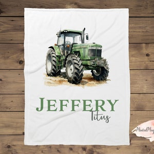 Personalized Green Tractor Name Construction Boy Blanket, Name Boy Blanket, Baby Gift, Blankets, Blanket Boy, Name, Farmer Boy Blanket