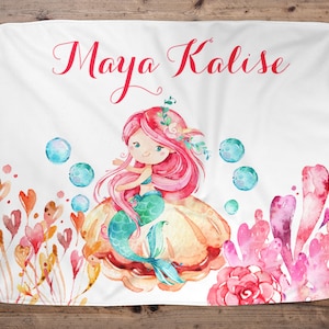 Mermaid Personalized Baby Blanket, Baby Blanket, Name Baby Blanket, Girl Baby Gift, Mermaid Blanket, Blanket Girl, Under The Sea Mermaid