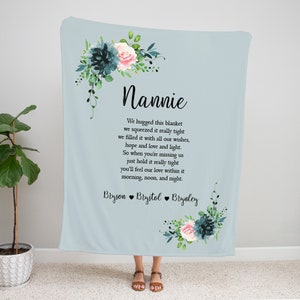 Customized Blue Floral Grandma Hugged Really Tight Blanket, Mothers Day Gift, Mom Gift, Personalized Grandma Blanket, Blanket For Grandma