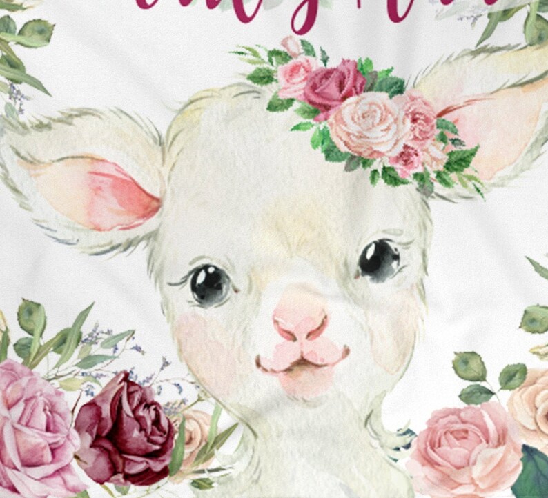 Lamb Personalized Baby Girl Blanket Baby Blanket Name Baby Etsy