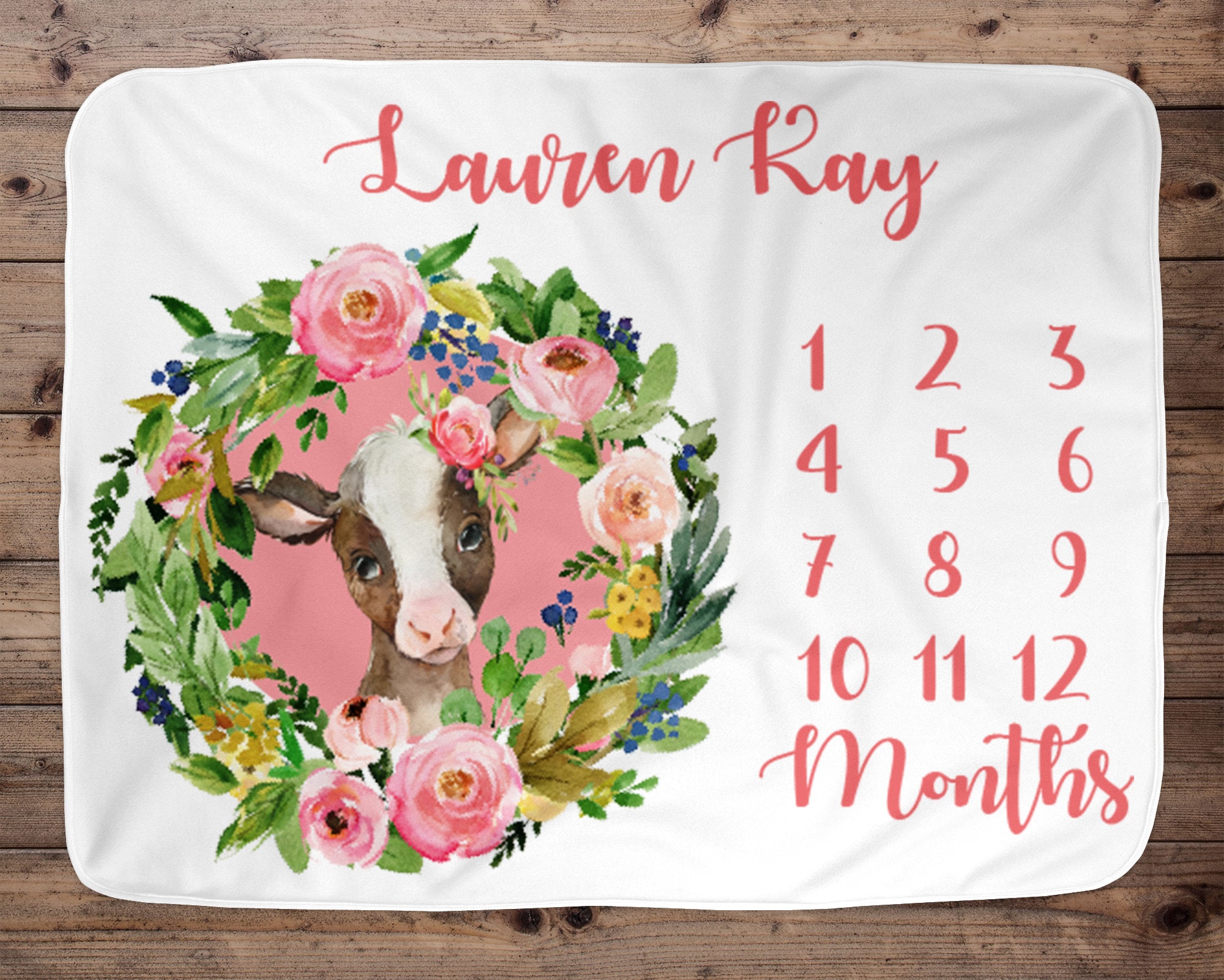 Cow Personalized Milestone Blanket Baby Age Blanket Name | Etsy